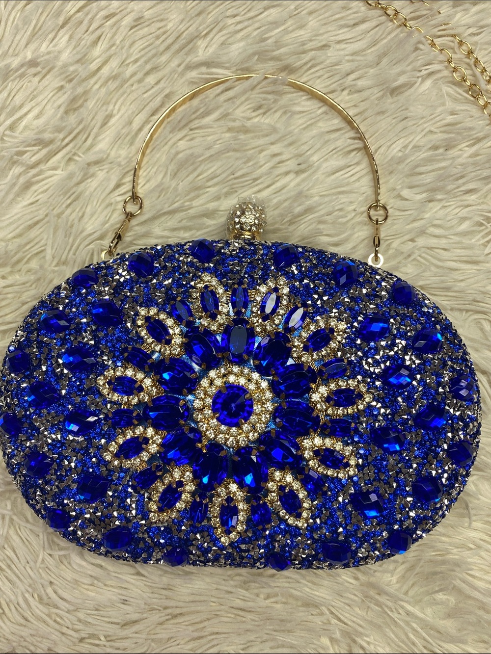BNWOT Verano Hill COLETTE CLUTCH BAG Blue Gold with chain strap